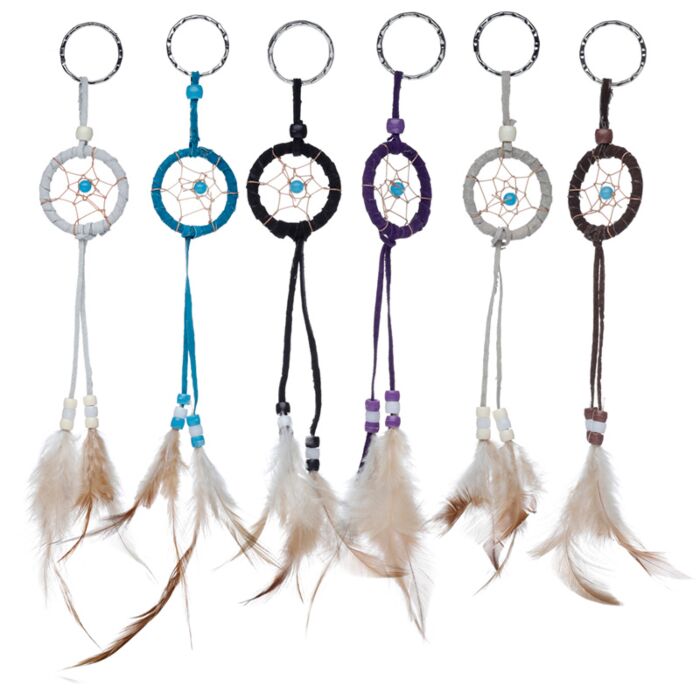 Mini Feather Dreamcatcher Key Ring with Beads
