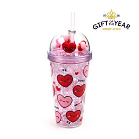 J'Adoramals Heart Double Walled Cup & Straw with Charms