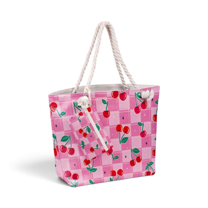 Cherry Beach Bag & Mini Zip Up Pouch