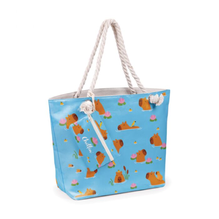 Summertime Capybara Beach Bag & Mini Zip Up Pouch