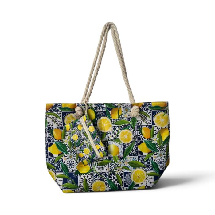 Summertime Lemon Tiles Beach Bag & Mini Zip Up Pouch