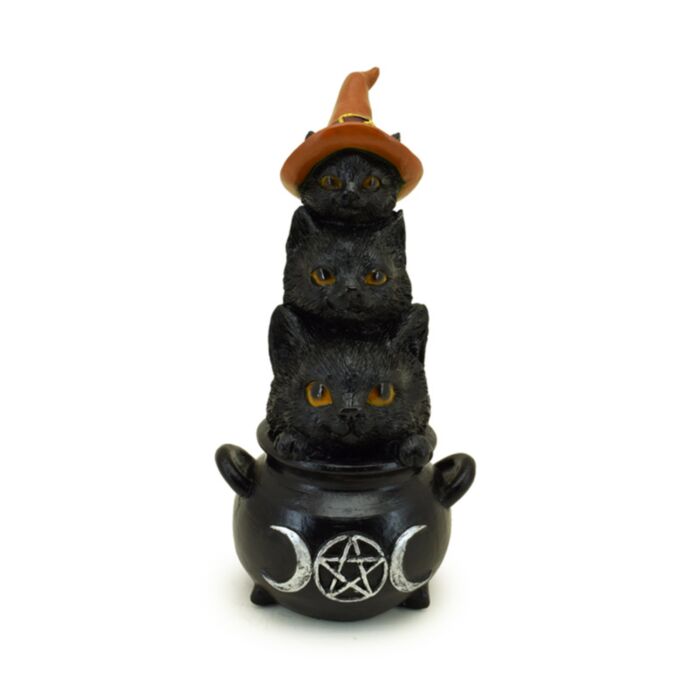 Witches Magical Black Cat Trio in Cauldron