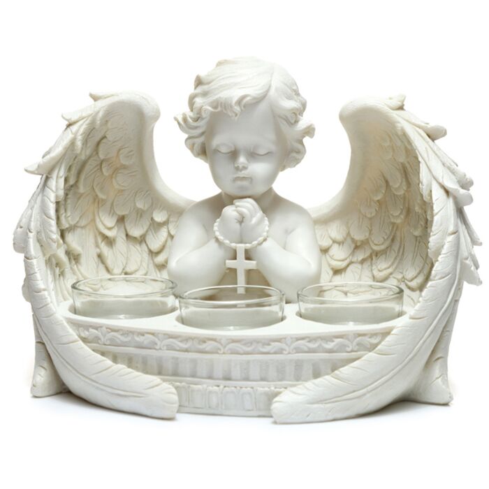 White Cherub 3 Tea Light Candle Holder