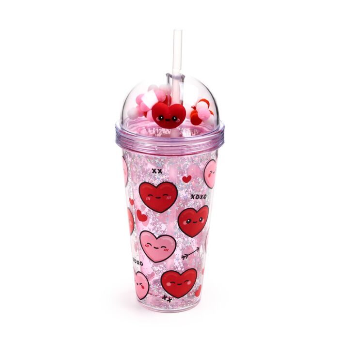 J'Adoramals Heart Double Walled Cup & Straw with Charms