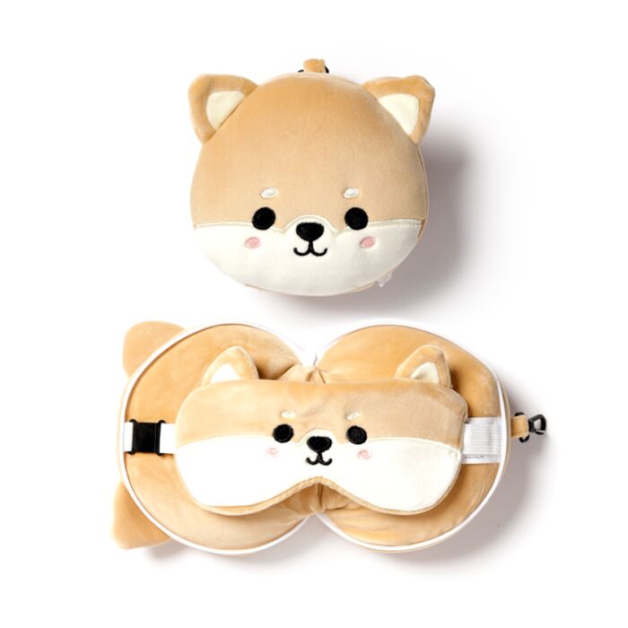 Relaxeazzz Shiba Inu Dog Plush Travel Pillow & Eye Mask