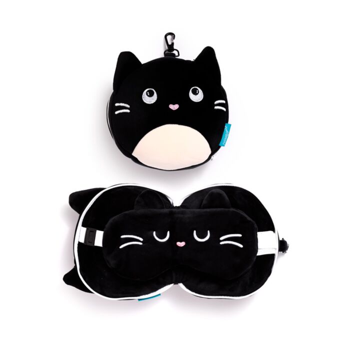Relaxeazzz Feline Fine Cat Plush Travel Pillow & Eye Mask