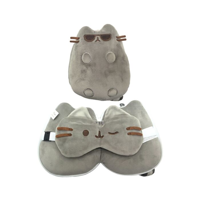 Relaxeazzz Pusheen Cat with Sunglasses Shaped Travel Pillow & Eye Mask
