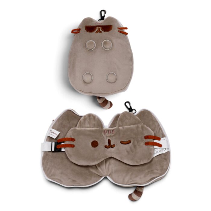 Relaxeazzz Pusheen Cat with Sunglasses Shaped Travel Pillow & Eye Mask