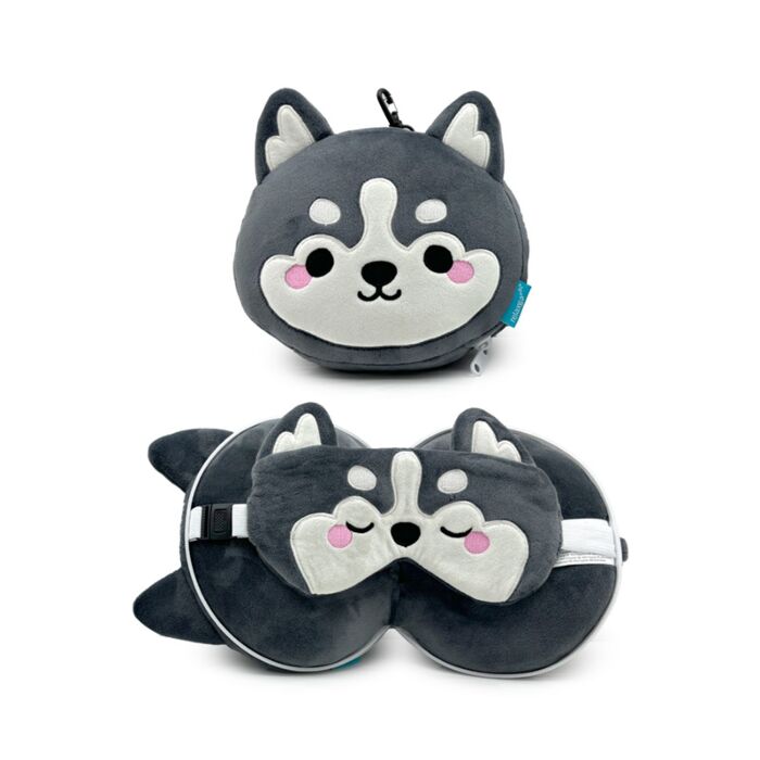 Relaxeazzz Luna the Husky Mountain Animal Plush Travel Pillow & Eye Mask