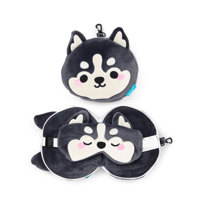 Relaxeazzz Luna the Husky Mountain Animal Plush Travel Pillow & Eye Mask