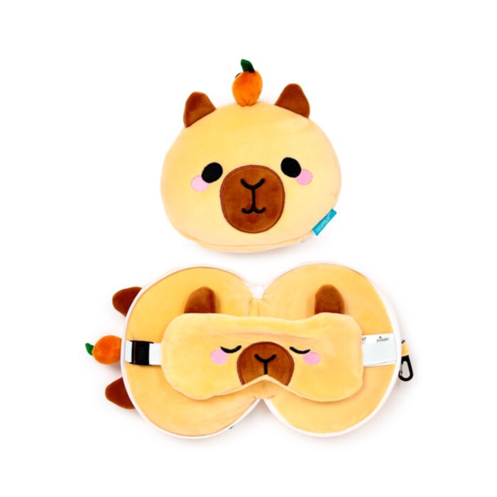 Relaxeazzz Duke the Capybara Plush Travel Pillow & Eye Mask