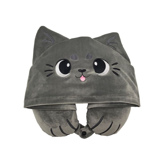 Hoodeazzz Beans & Co Pepper the Cat Plush Memory Foam Travel Pillow & Hood