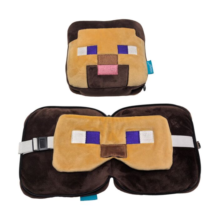 Relaxeazzz Minecraft Steve Shaped Plush Travel Pillow & Eye Mask