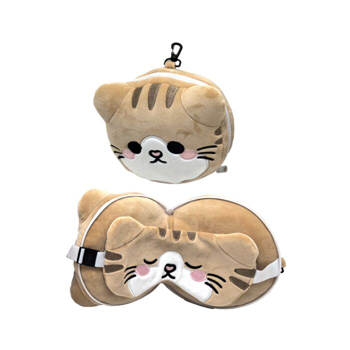 Relaxeazzz Adoramals Scottish Fold Cat Plush Travel Pillow & Eye Mask