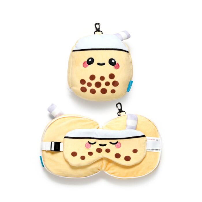 Relaxeazzz Foodiemals Bubble Tea Shaped Plush Travel Pillow & Eye Mask