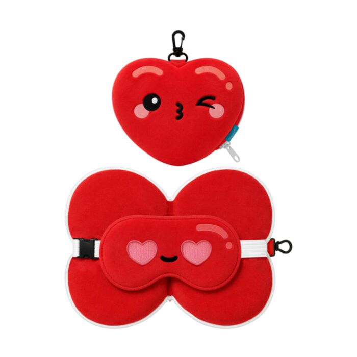 Relaxeazzz J'Adoramals Red Heart Plush Travel Pillow & Eye Mask