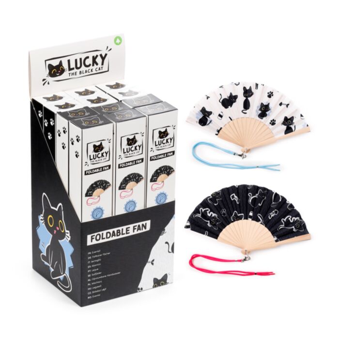 Lucky the Black Cat Folding Hand Fan