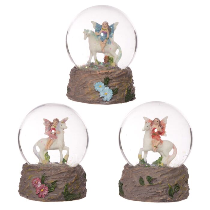 Flower Fairy Riding Unicorn Snow Globe 