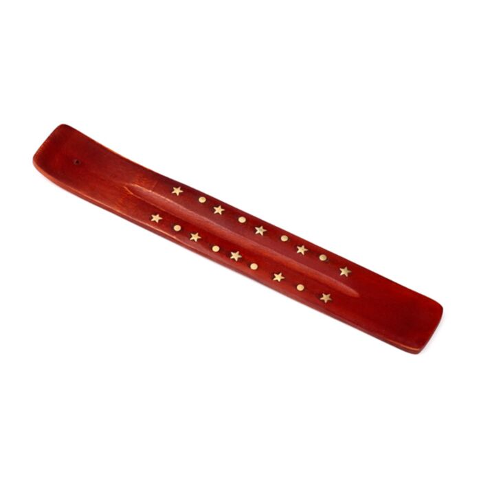 Mango Wood Ashcatcher Incense Stick Burner with Brass Stars Inlay