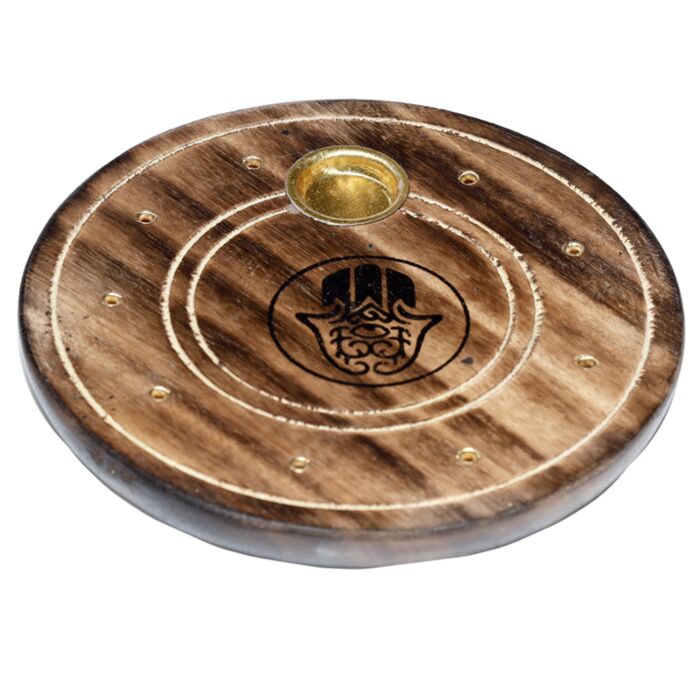 Mango Wood Round Hamsa Ashcatcher Incense Burner