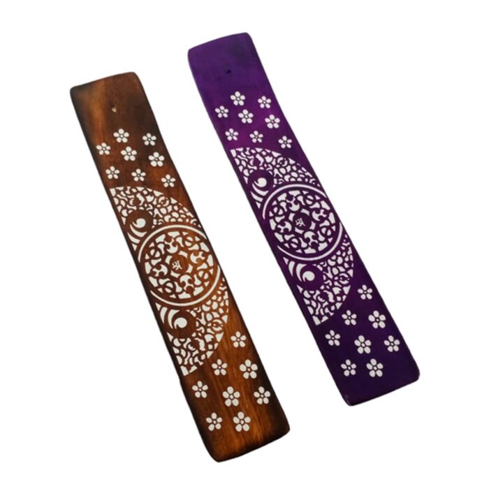 Mango Wood Ashcatcher Incense Stick Burner with Floral Pattern