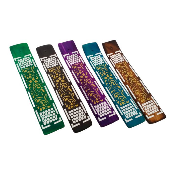 Mango Wood Ashcatcher Incense Stick Burner with Honeycomb Pattern