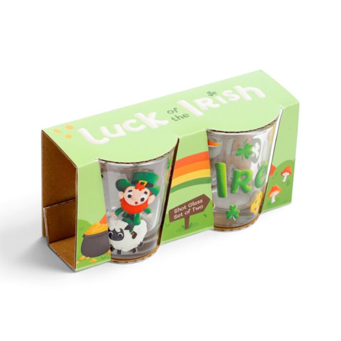 Set of 2 Ireland Luck of the Irish Leprechaun Glass Shot Glasses (50ml)