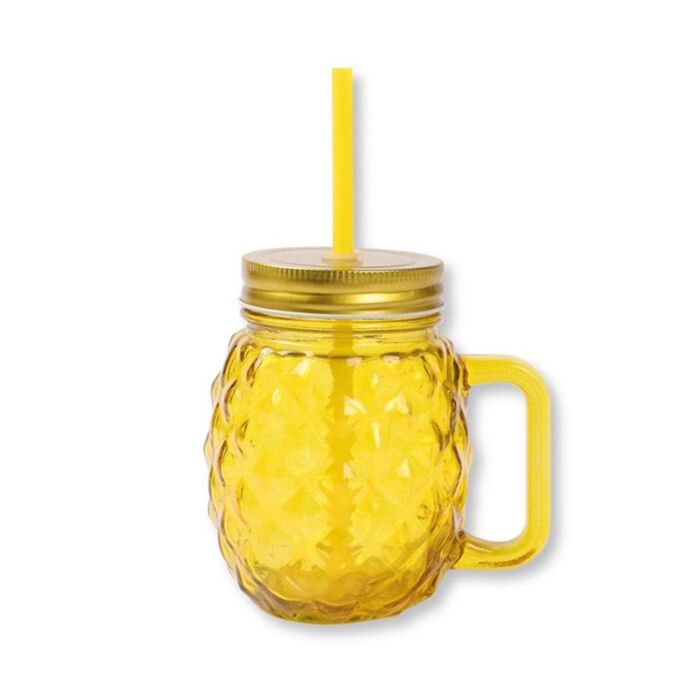 Foodiemals Pineapple Shaped Mason Jar with Straw & Lid