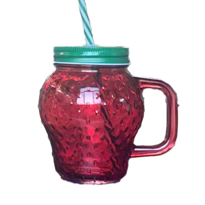 Foodiemals Strawberry Shaped Mason Jar with Straw & Lid