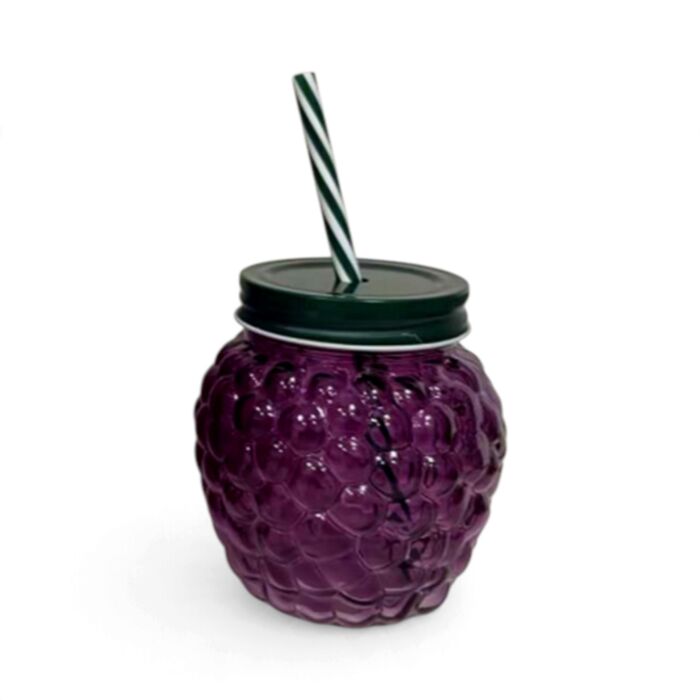 Foodiemals Grape Shaped Mason Jar with Straw & Lid