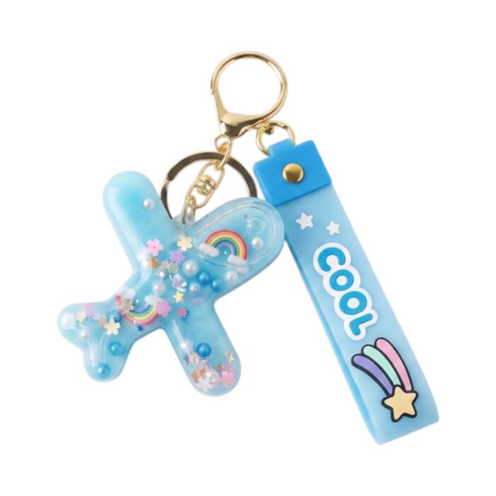 QuirKeys Rainbow Aeroplane Liquid Keyring PVC Bag Charm