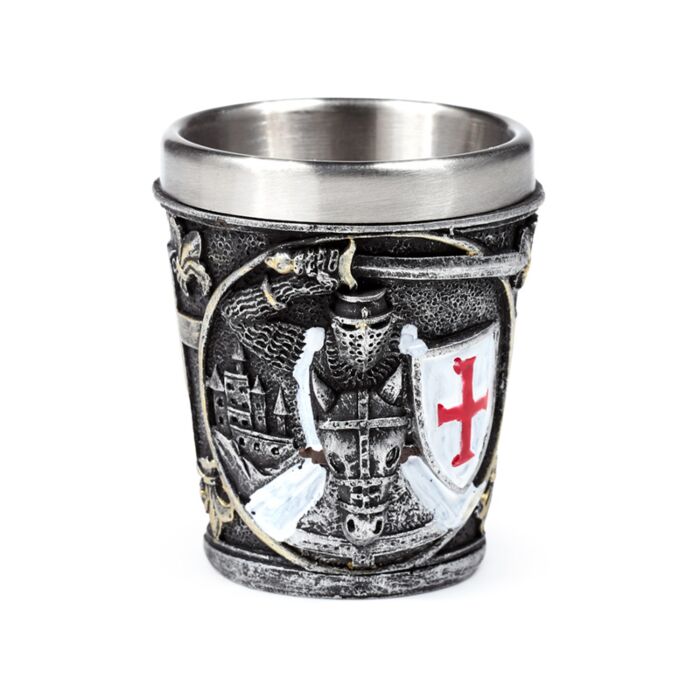 Decorative Medieval Knight with White & Red Shield Shot Glass