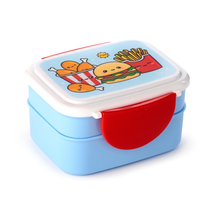 Foodiemals Clip Lock Stacked Bento Lunch Box with Cutlery