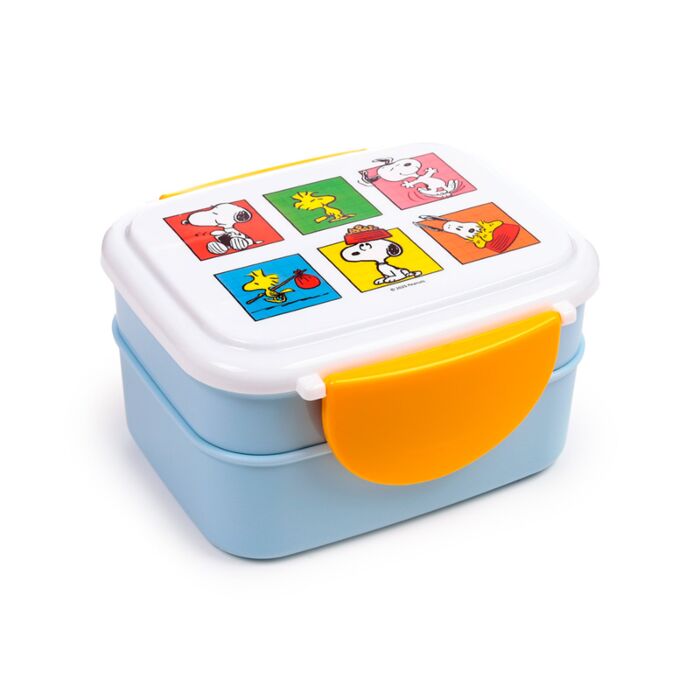 Peanuts Snoopy & Woodstock Clip Lock Stacked Bento Lunch Box with Cutlery