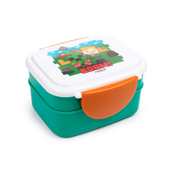 Minecraft SSS BOOM Clip Lock Stacked Bento Lunch Box with Cutlery