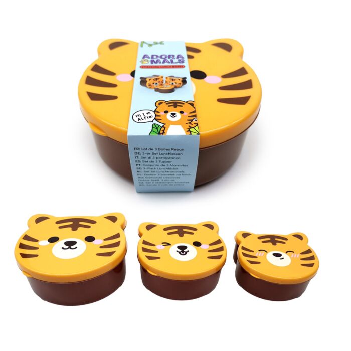 Adoramals Tiger Shaped Lunch Box Set of 3