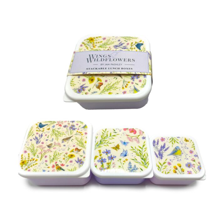 Set of 3 Lunch Box S/M/L Jan Pashley Wings & Wildflowers