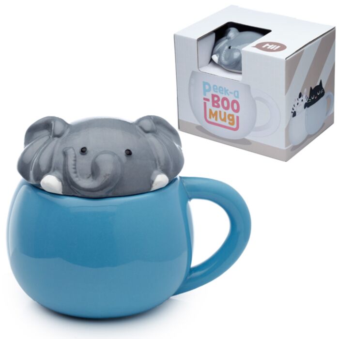 Adoramals Elephant Peeping Lid Ceramic Lidded Animal Mug