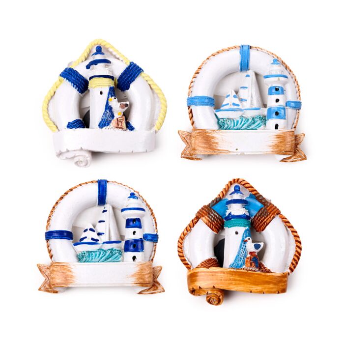 Souvenir Seaside Magnet Life Rings with Boats & Lighthouses
