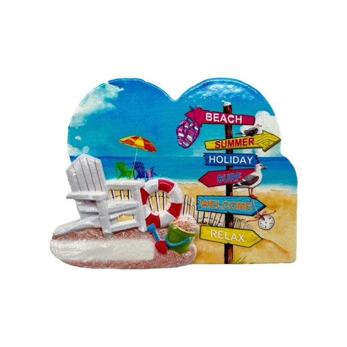 Souvenir Seaside Magnet Heart Shaped with Beach Signs & Deck Chair