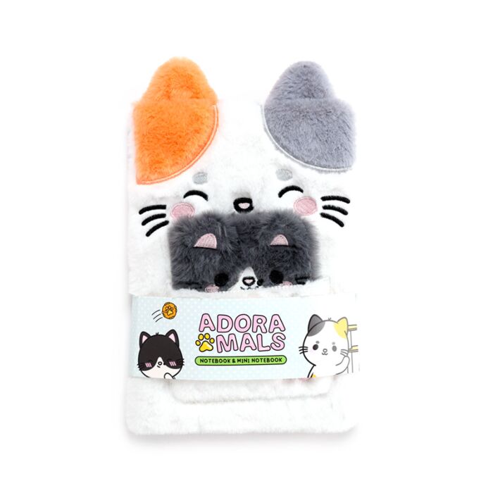 Adoramals Lola the Cat Plush Notebook with Pouch & Mini Notebook