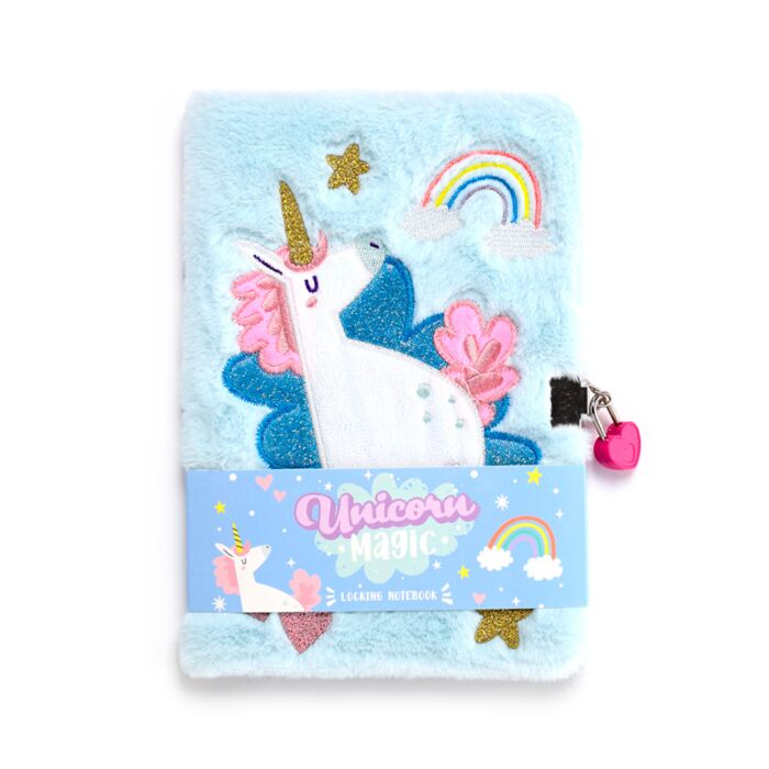 Unicorn Magic Plush Lockable Notebook with Padlock & Key