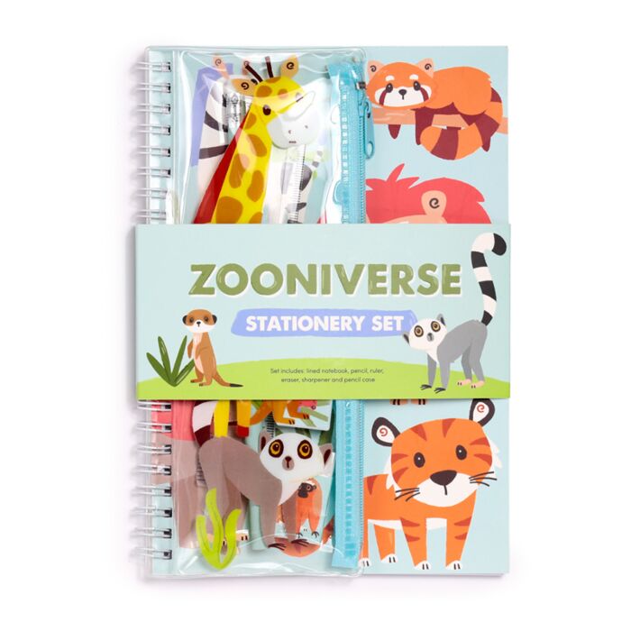 Zooniverse Ring Bound Notepad & Pencil Case 6 Piece Stationery Set
