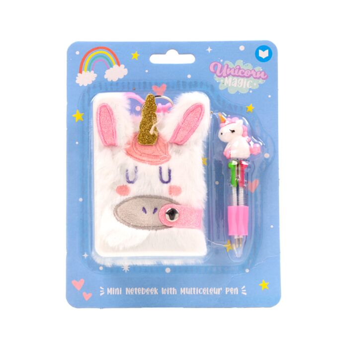 Unicorn Magic Plush A7 Mini Notepad & Multi Colour Pen (4 Colours)