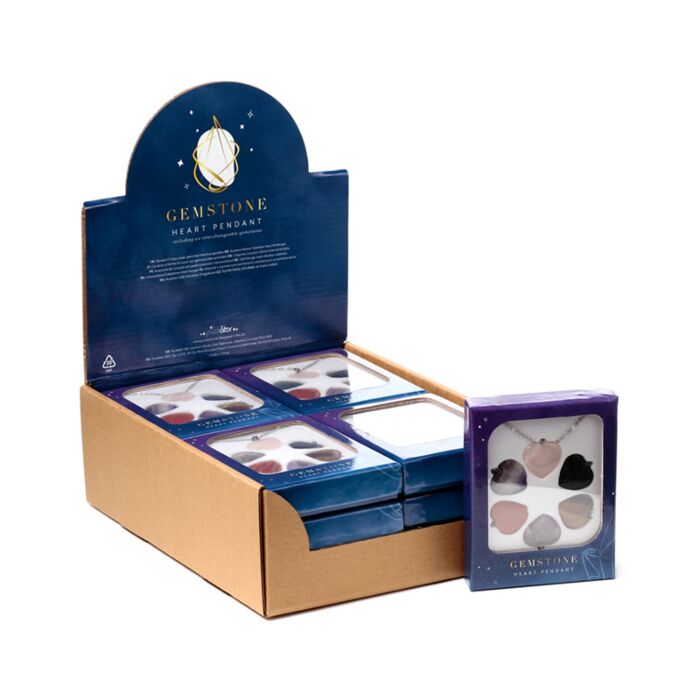 Gemstone Heart Shaped Pendant Necklace with 6 Interchangeable Stones