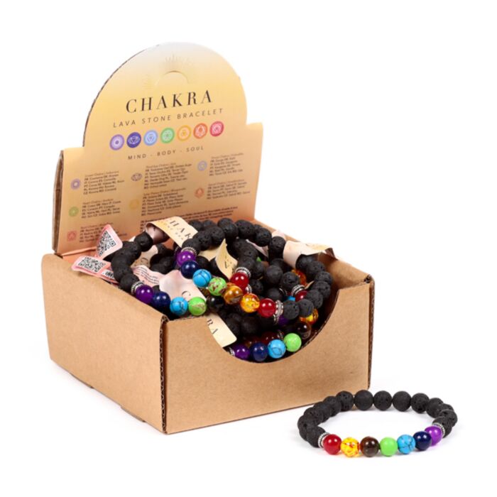 Chakra Lava Rock Round Bead & Gemstone Beaded Bracelet