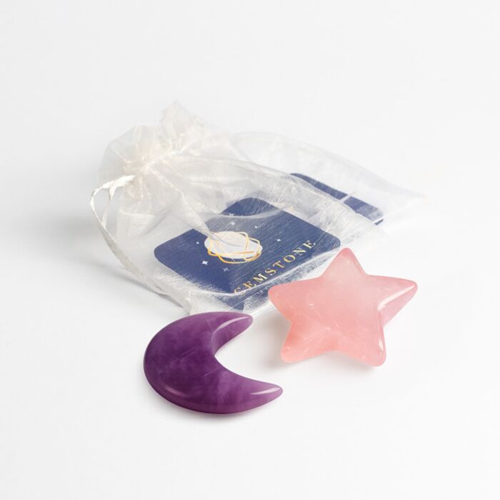 Healing Stone Set of 2 Star & Moon Gemstones