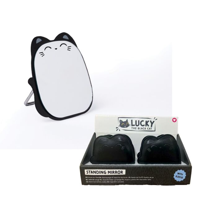 Lucky the Black Cat Free Standing Mini Compact Mirror