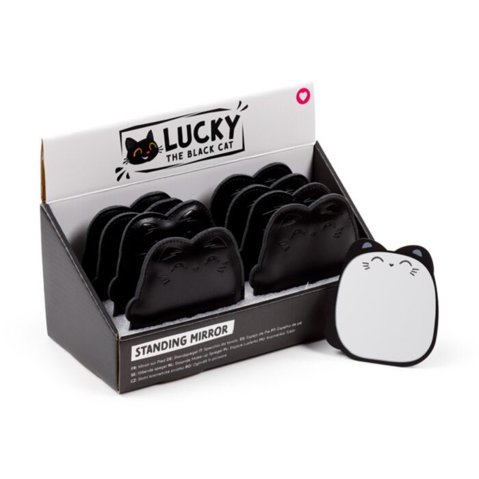 Lucky the Black Cat Free Standing Mini Compact Mirror