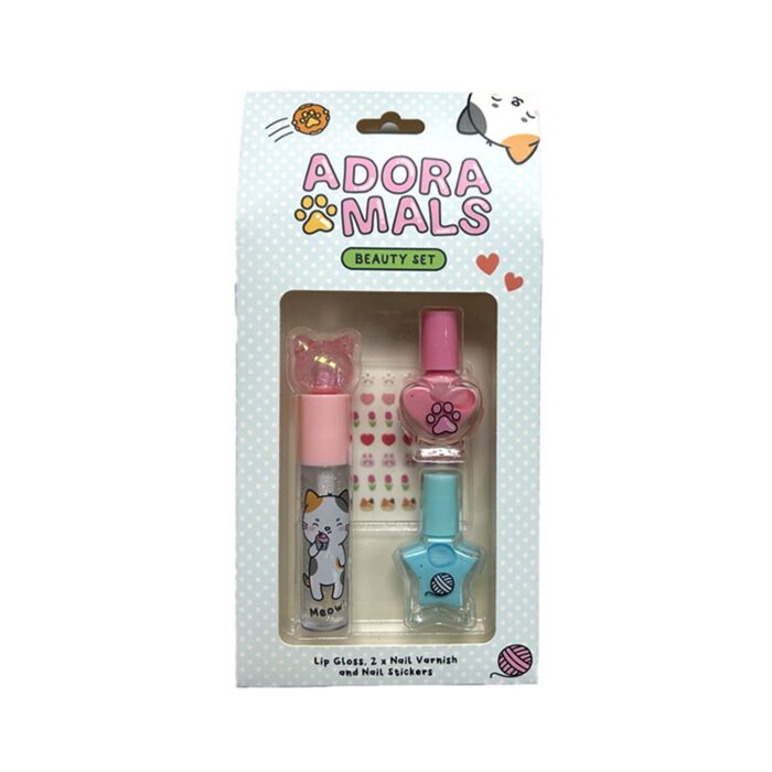 Adoramals Lola the Cat Kids Lip Gloss & Nail Cosmetic Beauty Set